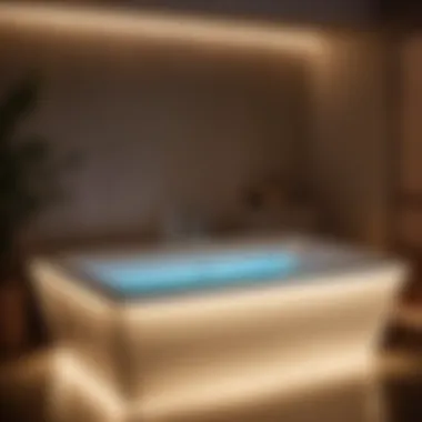 Contemporary Double Bathtub with Built-In Mood Lighting Sleek modern double bathtub with built-in mood lighting