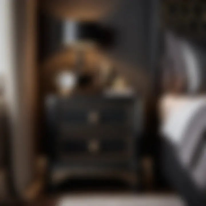 Chic Black Nightstand Sleek and stylish black nightstand with decorative accents
