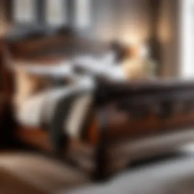Classic wooden sleigh bed with intricate carvings