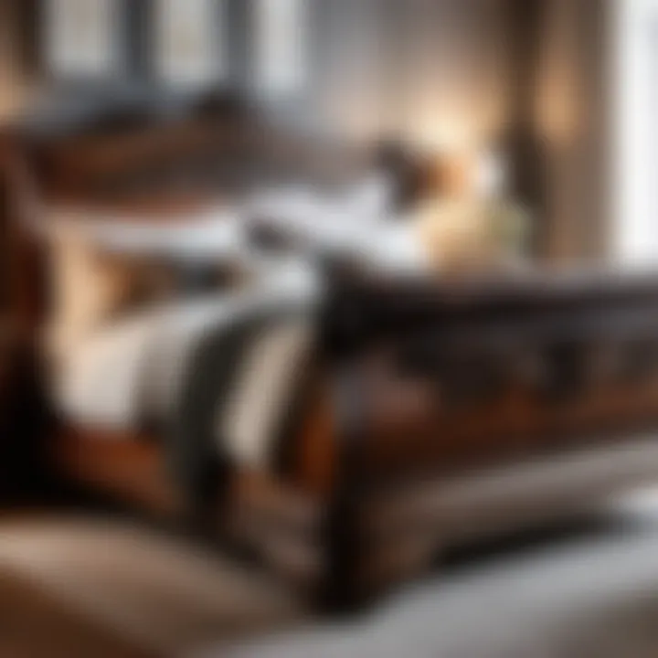 Classic wooden sleigh bed with intricate carvings