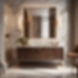 Elegant small brown vanity with marble countertop