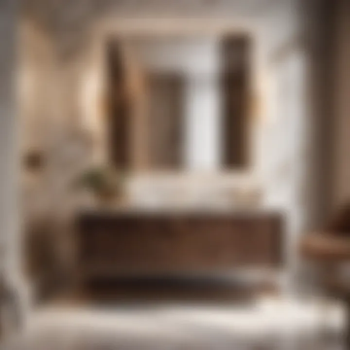 Elegant small brown vanity with marble countertop