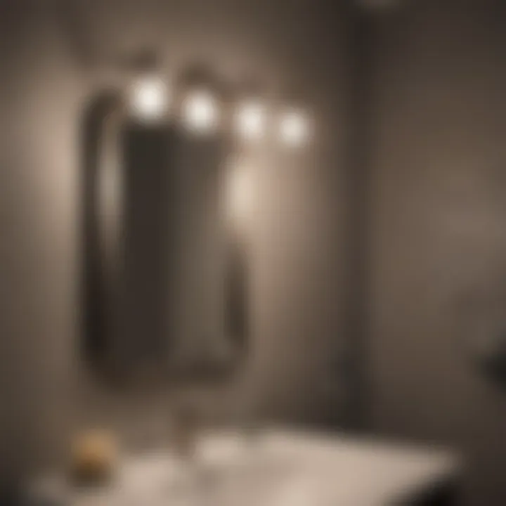 Close-up of small light bulbs illuminating a modern bathroom fixture