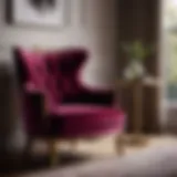 Elegant small modern bedroom chair with velvet upholstery