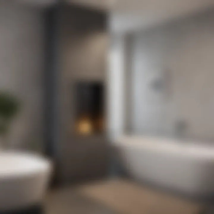 Minimalist Chic Sleek small wall fireplace integrated into a minimalist bathroom