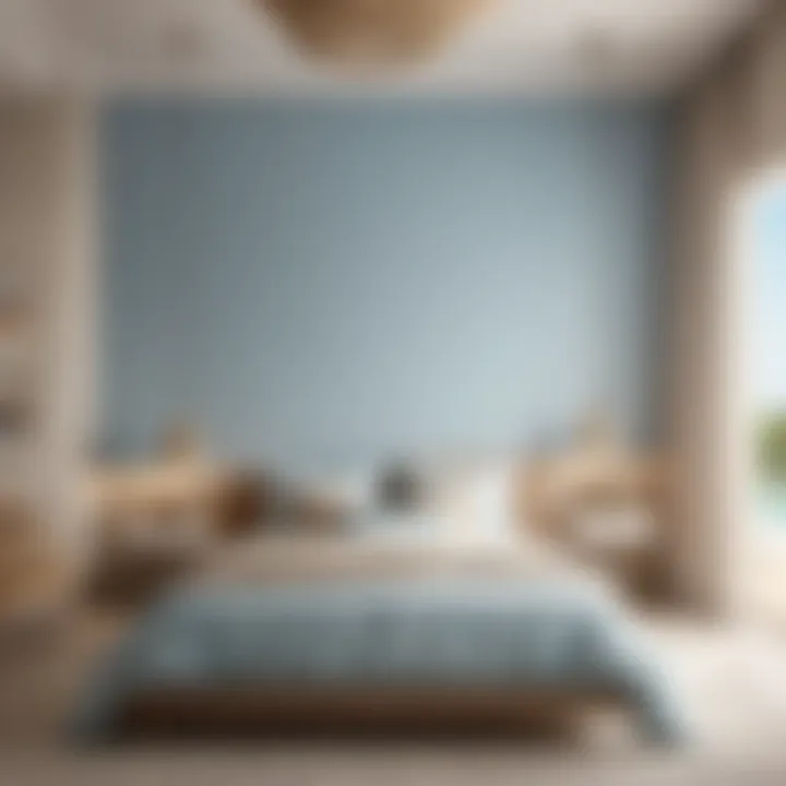Tranquil Color Palette Selection Soft blue and sandy beige color scheme in beach bedroom