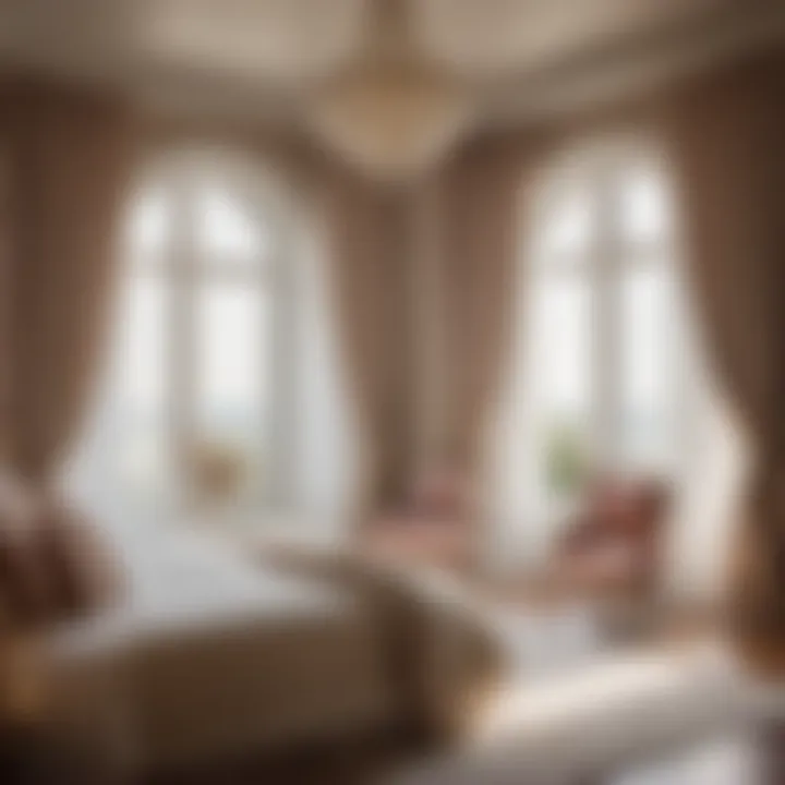 Soft dreamy drapes framing a romantic master bedroom window