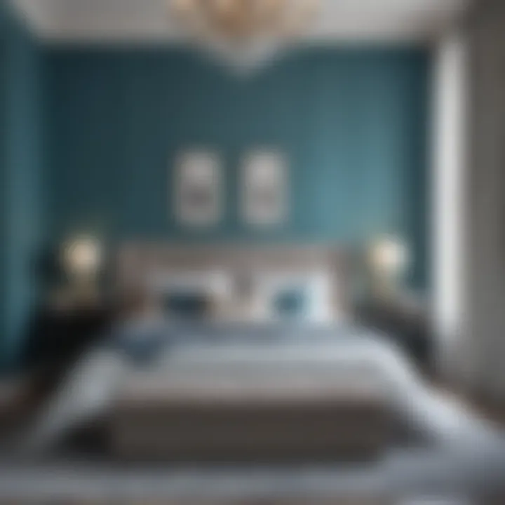 Sophisticated Aqua Blue Accent Wall in Modern Bedroom
