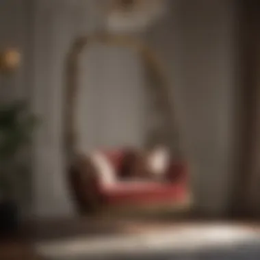 Luxurious velvet cushioned seat on a bedroom swing