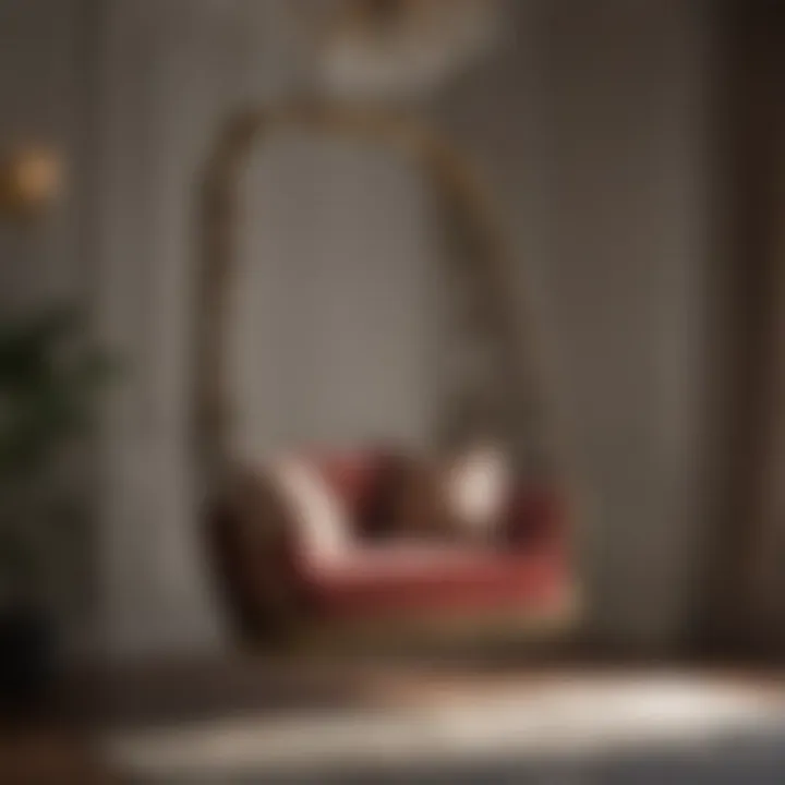 Luxurious velvet cushioned seat on a bedroom swing