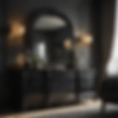 Sleek black dresser with mirrored surfaces