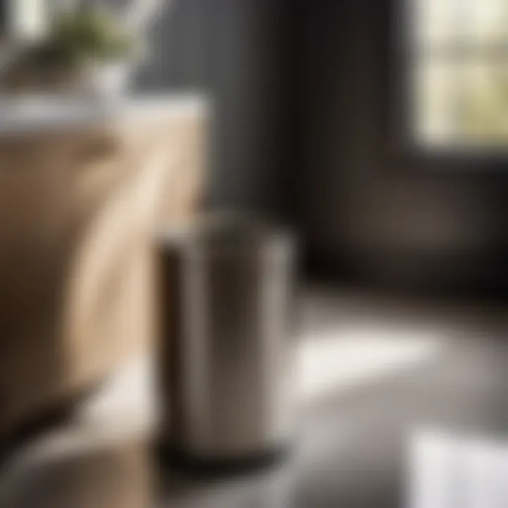 Sophisticated Interior Addition Sleek brushed nickel bathroom garbage can adding sophistication to interior