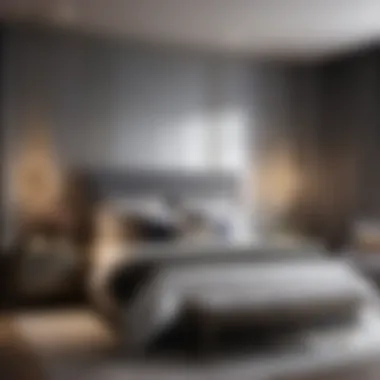 Stylish Grey Bedroom Featuring Subtle Metallic Touches Chic Grey Bedroom with Subtle Metallic Accents