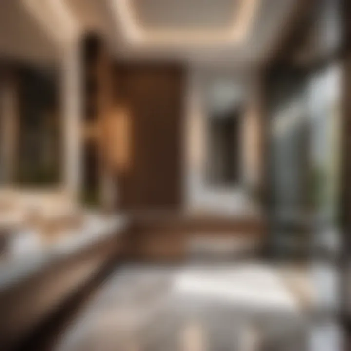 Sleek Modern Bathroom with Marble Countertop Marble bath countertop in a modern, sleek bathroom setting