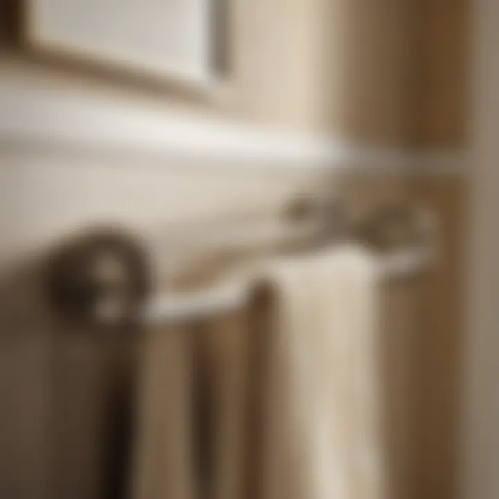 Luxurious nickel towel bar hanging in stylish bathroom