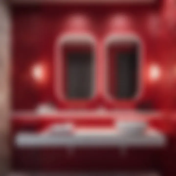 Sleek Red Bathroom Accessories Set on Vanity