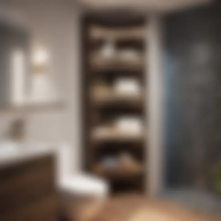 Innovative Corner Storage Unit Space-saving corner storage unit in a tiny bathroom