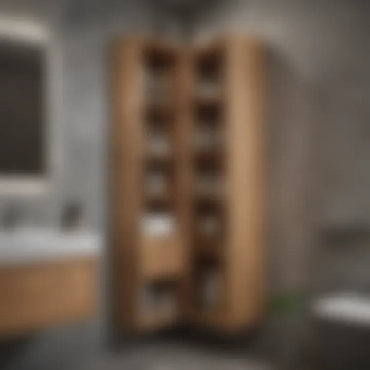 Space-saving Tall Bathroom Corner Storage Cabinet in Oak Finish