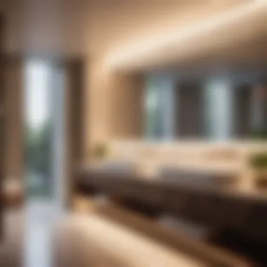 Luxurious Bathroom Setting Long trough bathroom sink in a spacious luxury bathroom