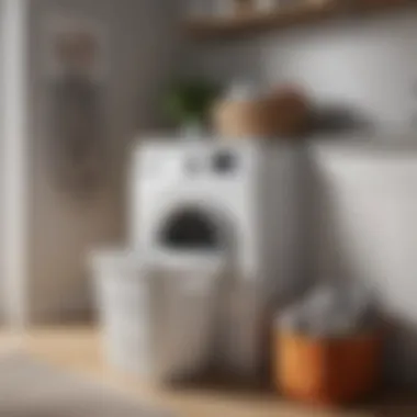 A spacious plastic laundry basket filled with clothes, showcasing its ample storage capacity.