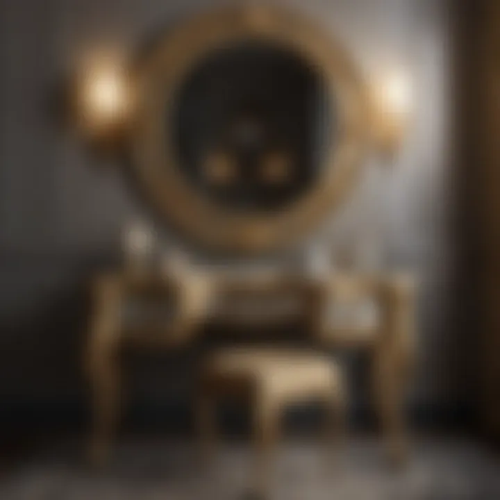 Glamorous Mirrored Vanity Table with Gold Accents Golden Mirrored Vanity Table with Ornate Details