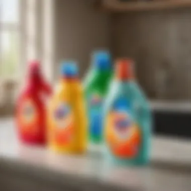 Diverse Specialty Detergent Formulations Colorful detergent bottles with various specialized formulations