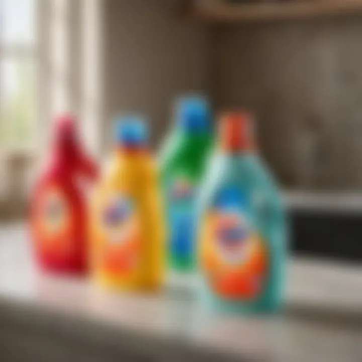 Diverse Specialty Detergent Formulations Colorful detergent bottles with various specialized formulations