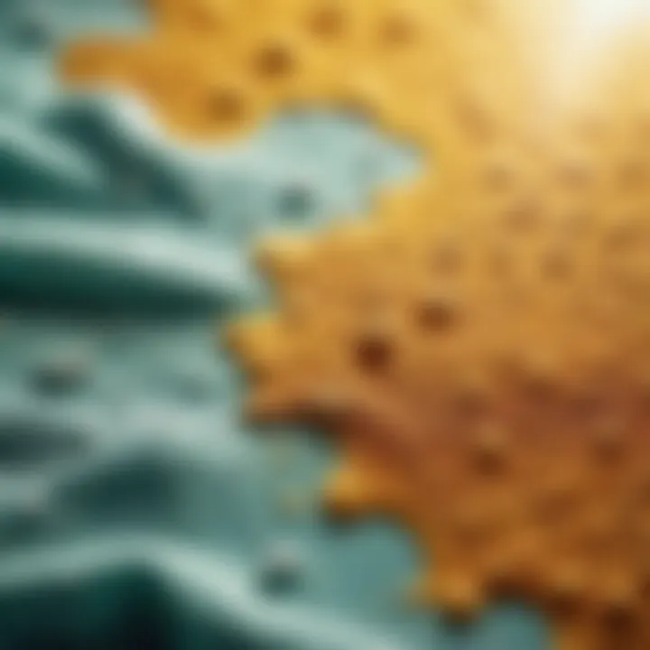 Illustration of enzymes breaking down stains on fabric