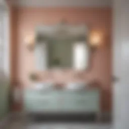 A serene bathroom painted in soft pastel hues that reflects light beautifully.