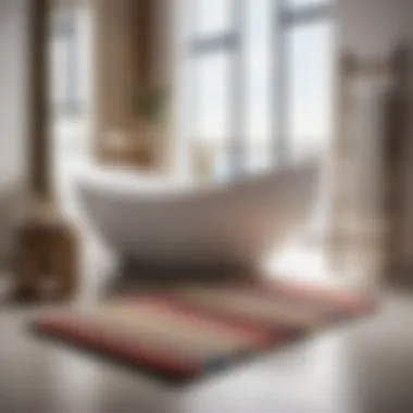 Modern Geometric Accents Striped Bath Mat with Geometric Shapes
