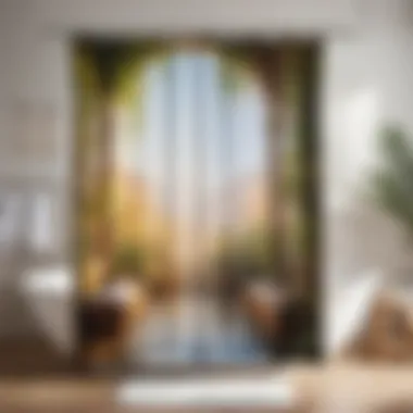 Artistic watercolor shower curtain creating a serene spa-like atmosphere