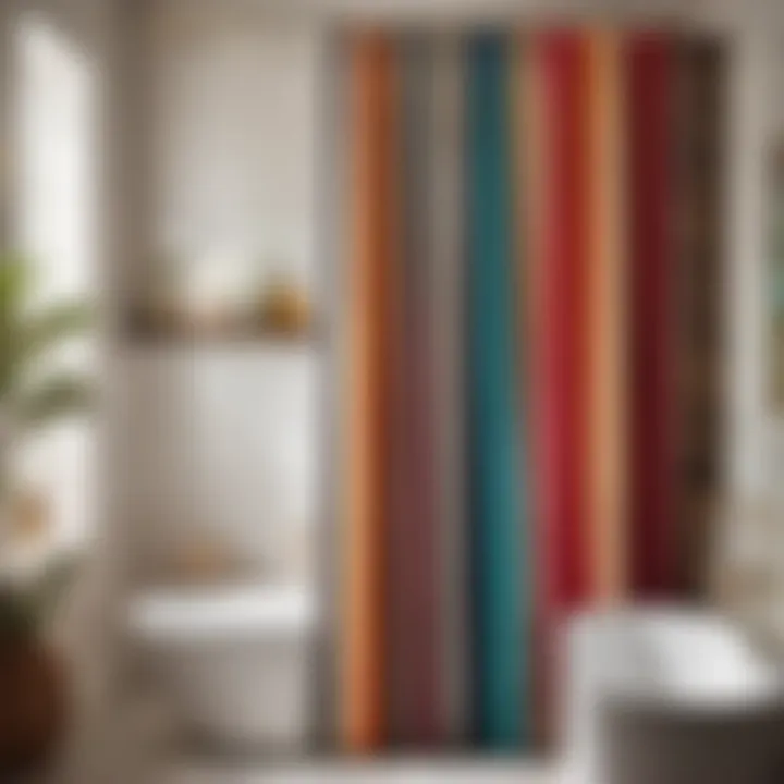 Bold striped shower curtain adding a pop of color to a contemporary bathroom