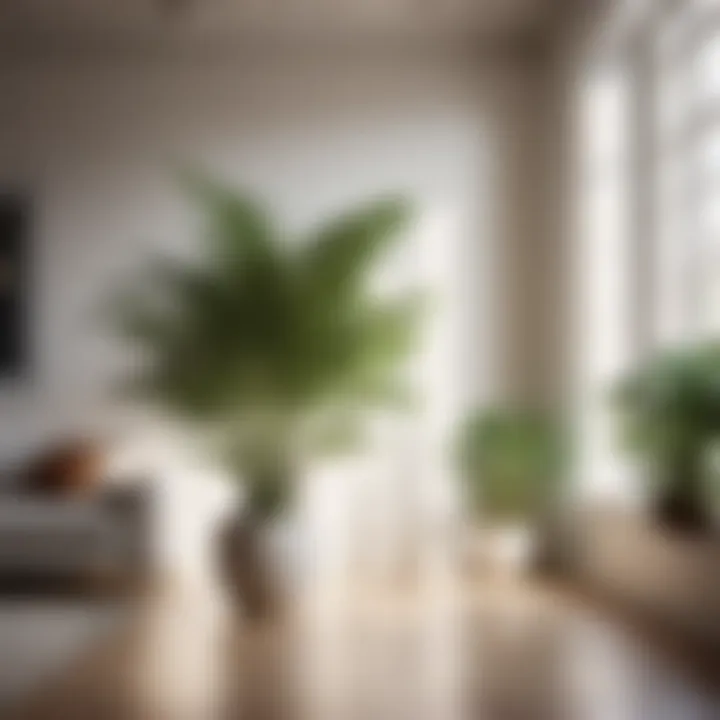 Stylish arrangement of white leaf indoor plants in a spacious room