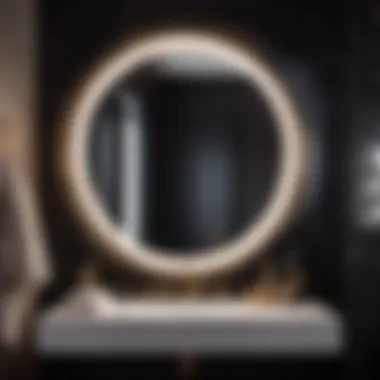 Round black mirror as a focal point in stylish bathroom ambiance