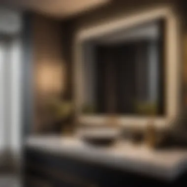 Sleek Vanity Lighting Design Stylish black and brass vanity light above mirror in bathroom