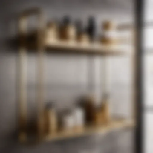Stylish Brass Shelving on Tiled Wall