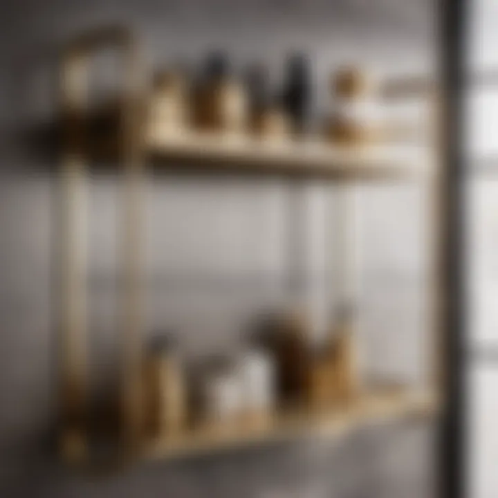 Stylish Brass Shelving on Tiled Wall