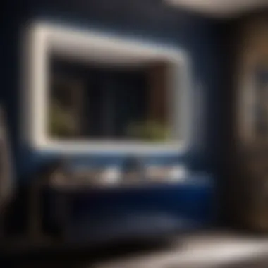 Sleek Dark Blue Vanity with Integrated Illumination Stylish dark blue vanity with integrated lighting