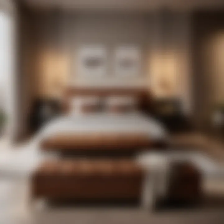 Stylish bedroom decor with leather storage bench as focal point