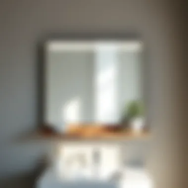 Stylish floating shelf beneath a contemporary mirror