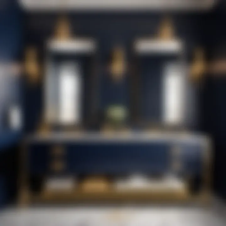 Stylish navy and gold bathroom design with modern accents