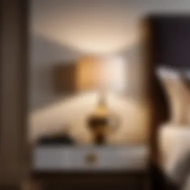 Sleek Nightstand and Lighting Ensemble Stylish Nightstand and Lighting in Elegant Bedroom Setting