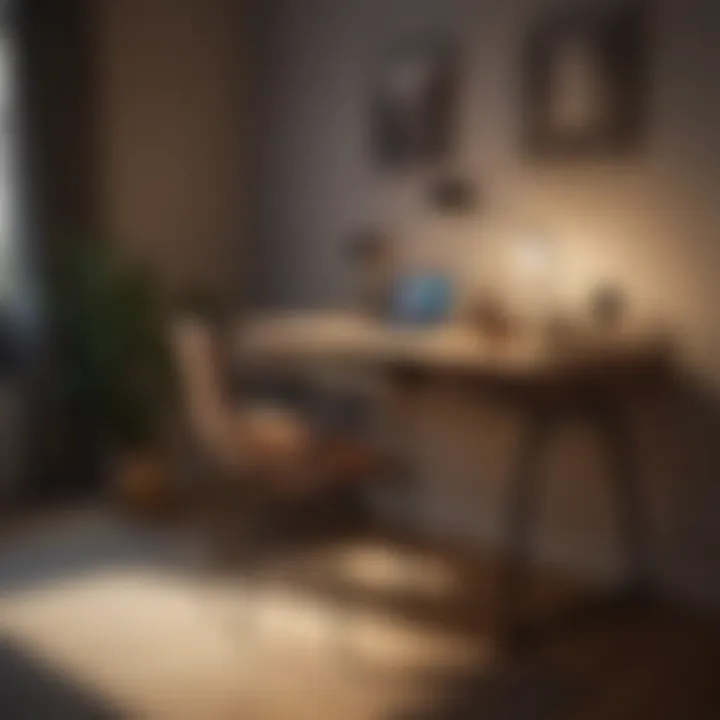 Stylish small study table complemented by ambient lighting