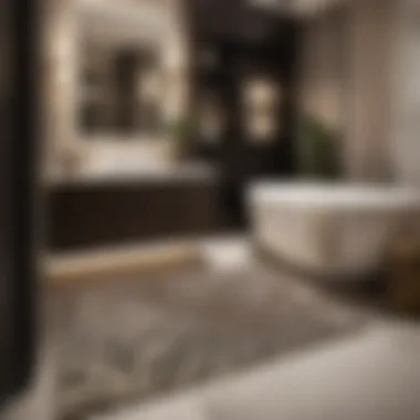 Sophisticated Bathroom Ensemble Stylish bathroom decor featuring zebra print rug and coordinating accessories