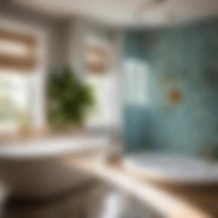Luxurious bathroom with a freestanding bathtub and decorative tiles