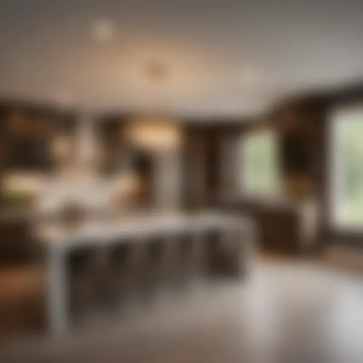 A modern kitchen with sleek countertops and elegant lighting