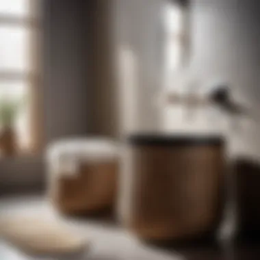 Eco-Friendly Style Sustainable and eco-friendly woven bathroom trash can in a stylish bathroom