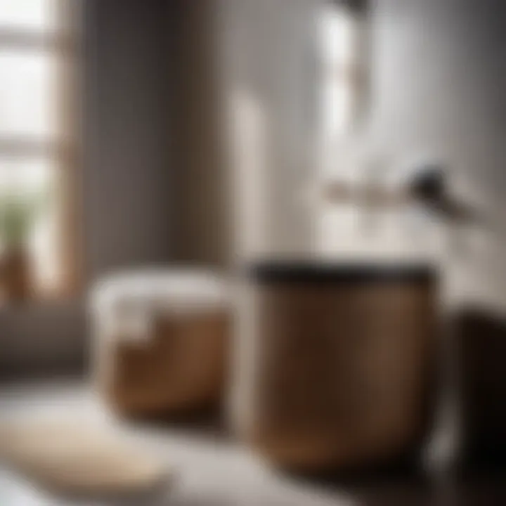 Eco-Friendly Style Sustainable and eco-friendly woven bathroom trash can in a stylish bathroom