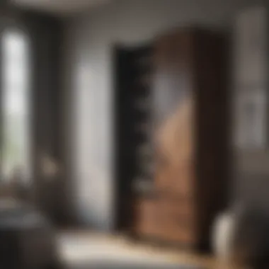 Elegant tall storage cabinet in a modern bedroom setting