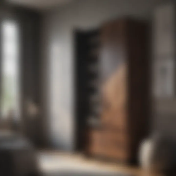 Elegant tall storage cabinet in a modern bedroom setting